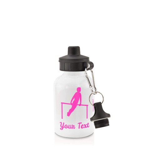 in White (400ml) with Screw Cap (Gymnastics Icon) - Fuchsia Pink (Personalised with Text)