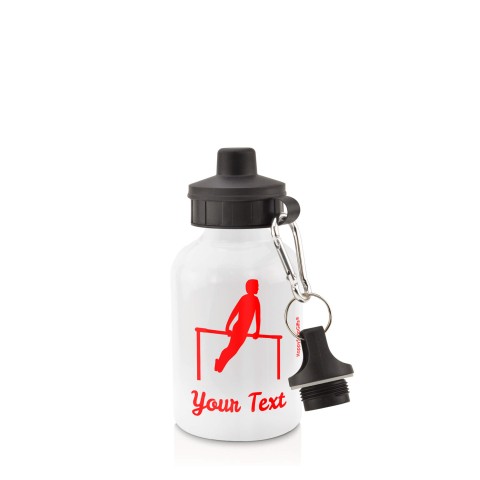 in White (400ml) with Screw Cap (Gymnastics Icon) - Red (Personalised with Text)