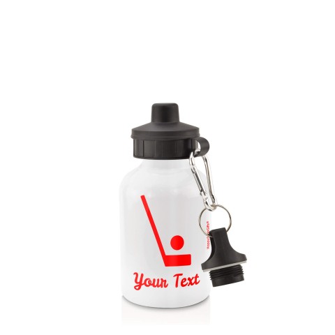 in White (400ml) with Screw Cap (Hockey Icon) - Red (Personalised with Text)