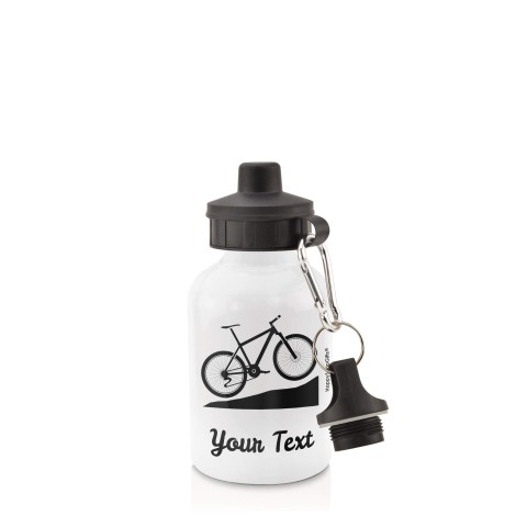 in White (400ml) with Screw Cap (Mountain Biking Icon) - Black (Personalised with Text)
