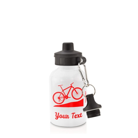 in White (400ml) with Screw Cap (Mountain Biking Icon) - Red (Personalised with Text)