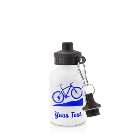 in White (400ml) with Screw Cap (Mountain Biking Icon) - Royal Blue (Personalised with Text)