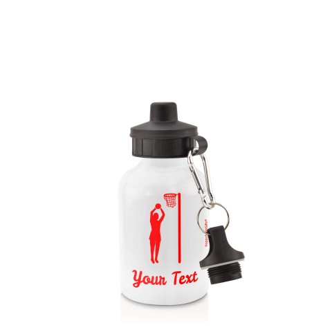 in White (400ml) with Screw Cap (Netball Icon) - Red (Personalised with Text)