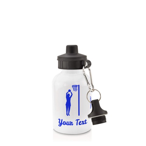 in White (400ml) with Screw Cap (Netball Icon) - Royal Blue (Personalised with Text)