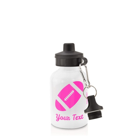 in White (400ml) with Screw Cap (Rugby Icon) - Fuchsia Pink (Personalised with Text)