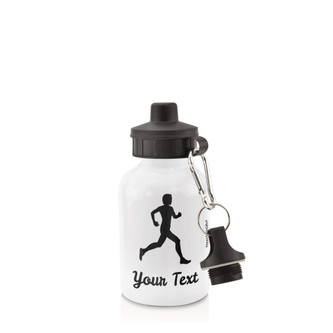 in White (400ml) with Screw Cap (Running Icon) - Black (Personalised with Text)