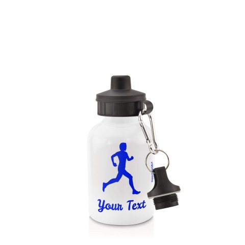 in White (400ml) with Screw Cap (Running Icon) - Royal Blue (Personalised with Text)
