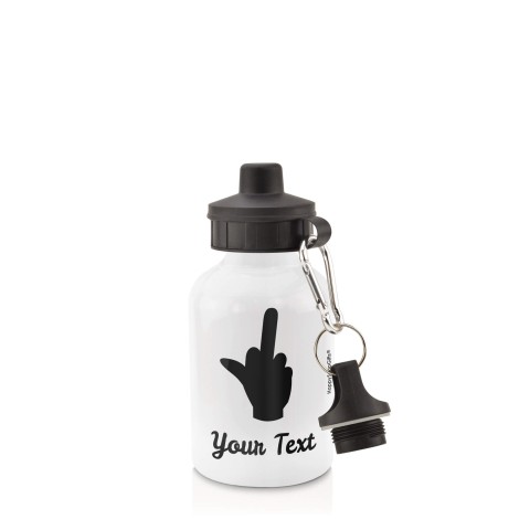 in White (400ml) with Screw Cap (Single Finger Icon) - Black (Personalised with Text)