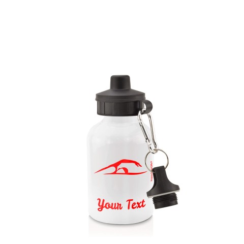 in White (400ml) with Screw Cap (Swimming Icon) - Red (Personalised with Text)