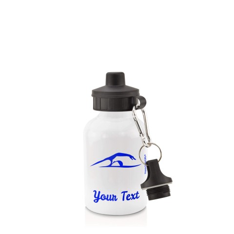 in White (400ml) with Screw Cap (Swimming Icon) - Royal Blue (Personalised with Text)