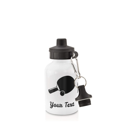 in White (400ml) with Screw Cap (Table Tennis Icon) - Black (Personalised with Text)