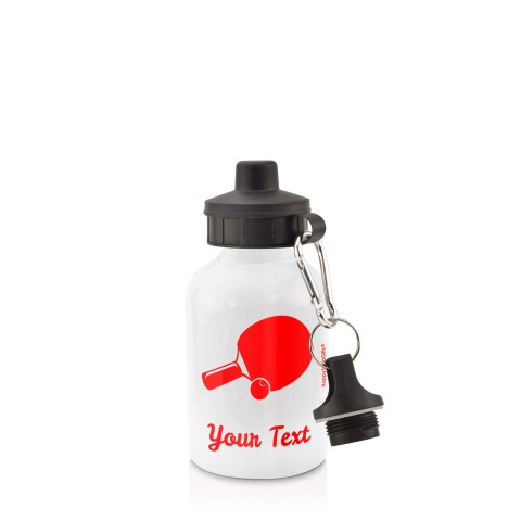 in White (400ml) with Screw Cap (Table Tennis Icon) - Red (Personalised with Text)