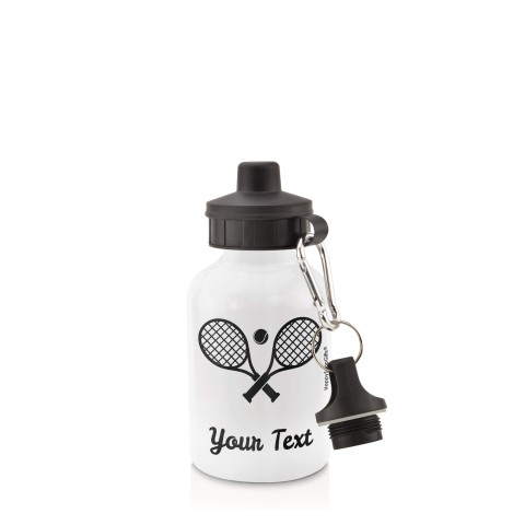 in White (400ml) with Screw Cap (Tennis Icon) - Black (Personalised with Text)