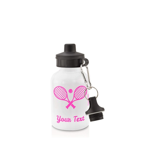 in White (400ml) with Screw Cap (Tennis Icon) - Fuchsia Pink (Personalised with Text)