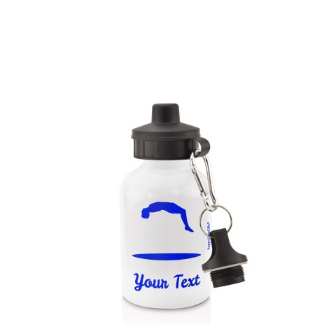 in White (400ml) with Screw Cap (Trampolining Icon) - Royal Blue (Personalised with Text)