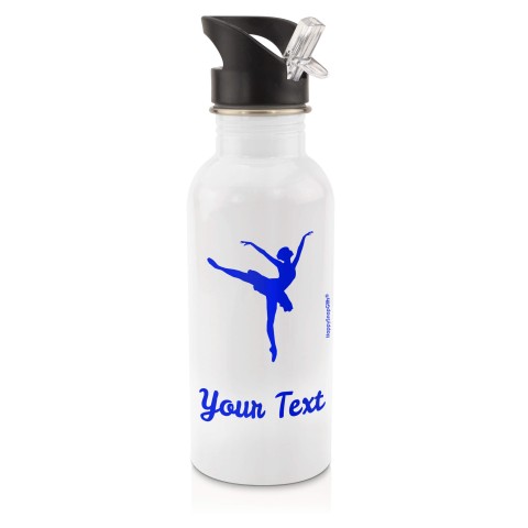 in White (600ml) with Drinking Straw (Ballet Icon) - Royal Blue (Personalised with Text)