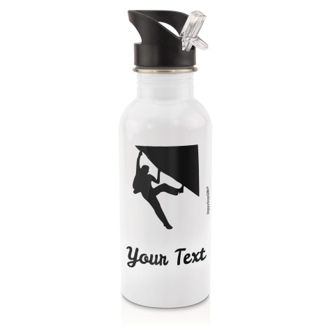 in White (600ml) with Drinking Straw (Climbing Icon) - Black (Personalised with Text)