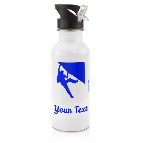 in White (600ml) with Drinking Straw (Climbing Icon) - Royal Blue (Personalised with Text)