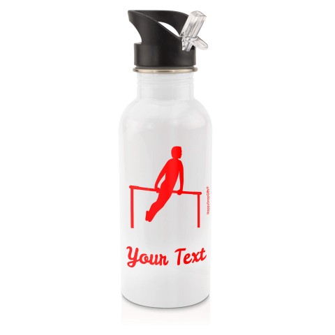 in White (600ml) with Drinking Straw (Gymnastics Icon) - Red (Personalised with Text)