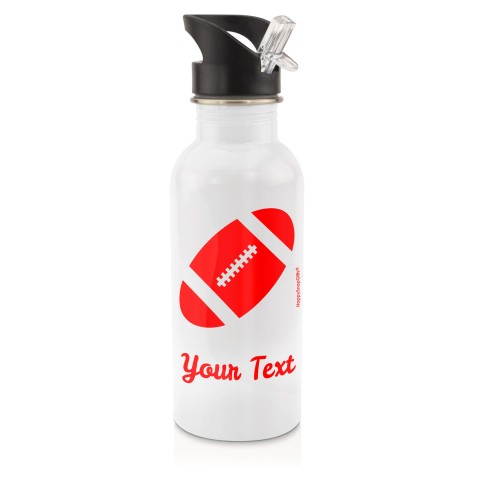 in White (600ml) with Drinking Straw (Rugby Icon) - Red (Personalised with Text)