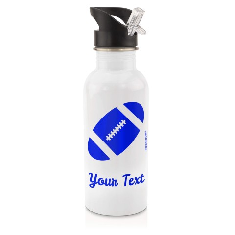in White (600ml) with Drinking Straw (Rugby Icon) - Royal Blue (Personalised with Text)