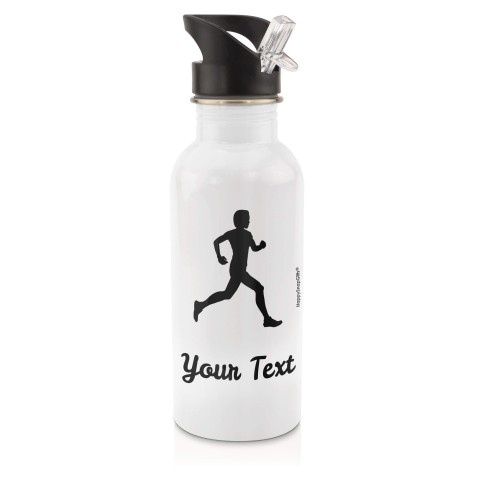 in White (600ml) with Drinking Straw (Running Icon) - Black (Personalised with Text)