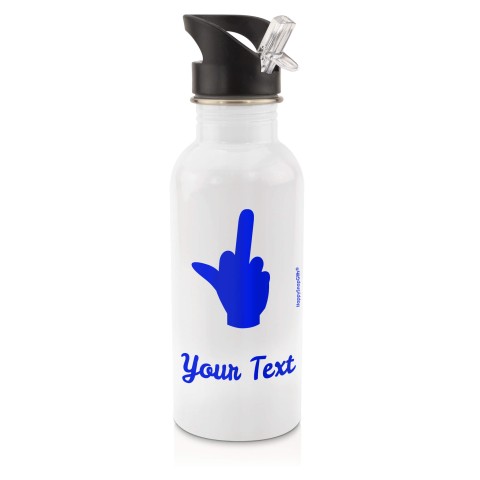 in White (600ml) with Drinking Straw (Single Finger Icon) - Royal Blue (Personalised with Text)