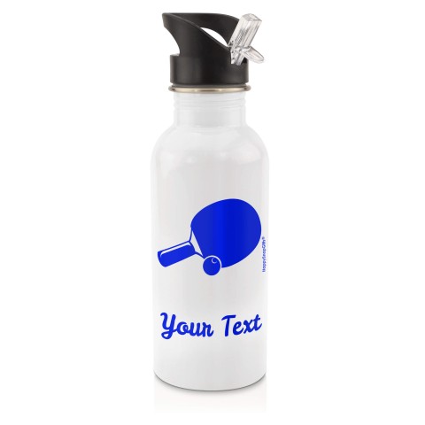 in White (600ml) with Drinking Straw (Table Tennis Icon) - Royal Blue (Personalised with Text)