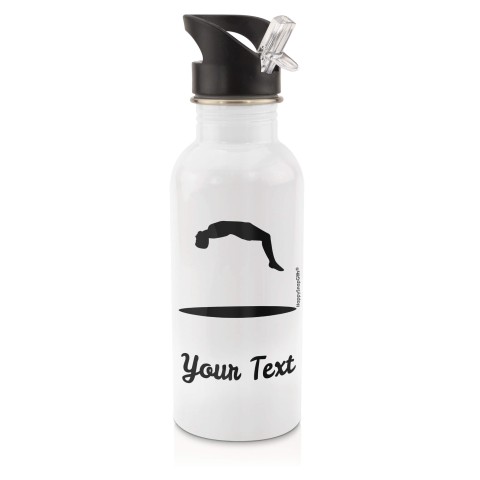in White (600ml) with Drinking Straw (Trampolining Icon) - Black (Personalised with Text)