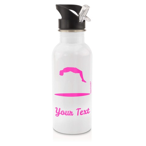 in White (600ml) with Drinking Straw (Trampolining Icon) - Fuchsia Pink (Personalised with Text)