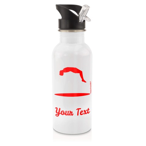 in White (600ml) with Drinking Straw (Trampolining Icon) - Red (Personalised with Text)