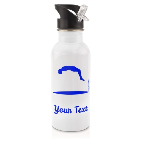 in White (600ml) with Drinking Straw (Trampolining Icon) - Royal Blue (Personalised with Text)