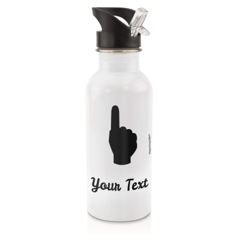 in White (600ml) with Drinking Straw (We Are No. 1 Icon) - Black (Personalised with Text)
