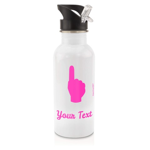in White (600ml) with Drinking Straw (We Are No. 1 Icon) - Fuchsia Pink (Personalised with Text)