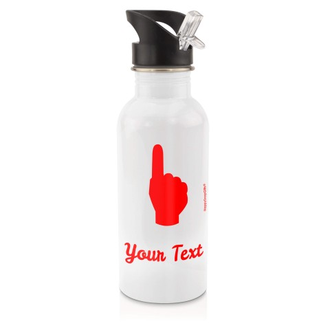 in White (600ml) with Drinking Straw (We Are No. 1 Icon) - Red (Personalised with Text)
