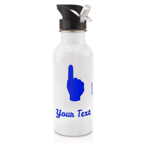 in White (600ml) with Drinking Straw (We Are No. 1 Icon) - Royal Blue (Personalised with Text)