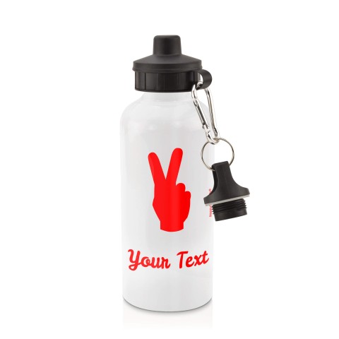 in White (600ml) with Screw Cap (Two Finger Icon) - Red (Personalised with Text)