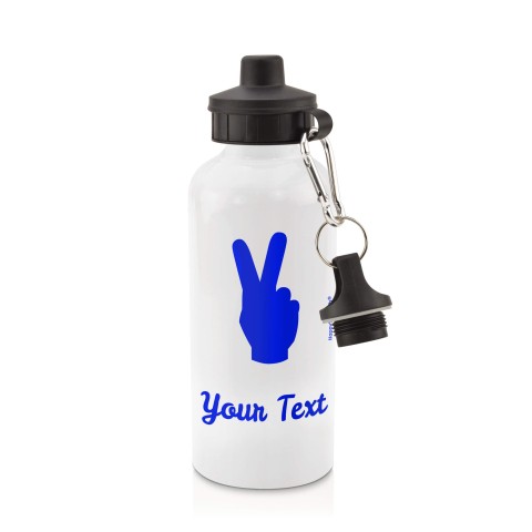 in White (600ml) with Screw Cap (Two Finger Icon) - Royal Blue (Personalised with Text)