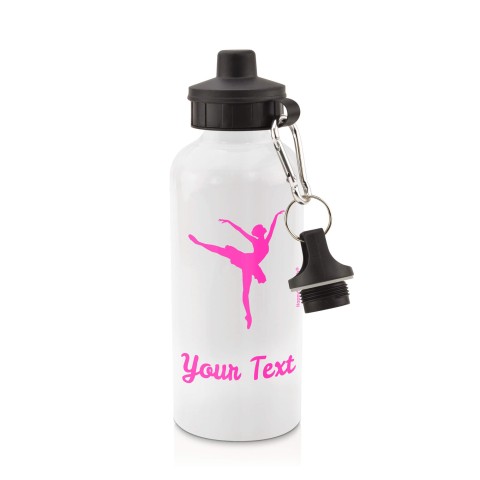in White (600ml) with Screw Cap (Ballet Icon) - Fuchsia Pink (Personalised with Text)