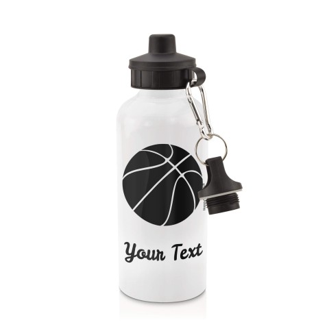 in White (600ml) with Screw Cap (Basketball Icon) - Black (Personalised with Text)