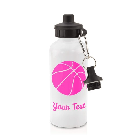 in White (600ml) with Screw Cap (Basketball Icon) - Fuchsia Pink (Personalised with Text)