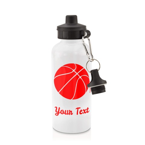 in White (600ml) with Screw Cap (Basketball Icon) - Red (Personalised with Text)