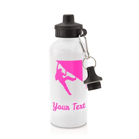 in White (600ml) with Screw Cap (Climbing Icon) - Fuchsia Pink (Personalised with Text)