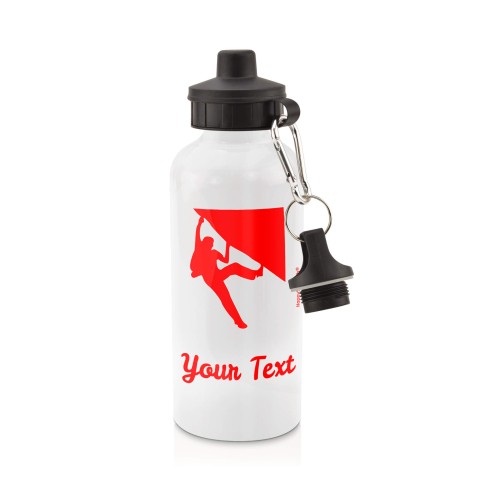 in White (600ml) with Screw Cap (Climbing Icon) - Red (Personalised with Text)