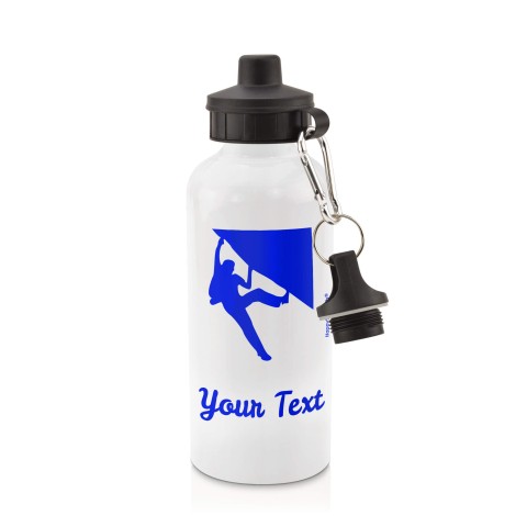 in White (600ml) with Screw Cap (Climbing Icon) - Royal Blue (Personalised with Text)