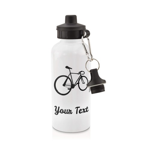 in White (600ml) with Screw Cap (Cycling Icon) - Black (Personalised with Text)