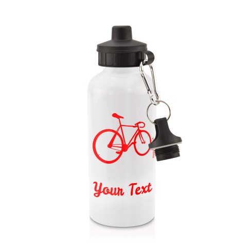 in White (600ml) with Screw Cap (Cycling Icon) - Red (Personalised with Text)