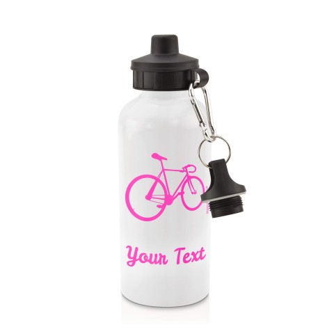 in White (600ml) with Screw Cap (Cycling Icon) - Fuchsia Pink (Personalised with Text)
