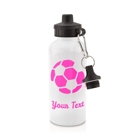 in White (600ml) with Screw Cap (Football Icon) - Fuchsia Pink (Personalised with Text)
