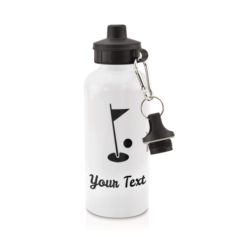 in White (600ml) with Screw Cap (Golf Icon) - Black (Personalised with Text)